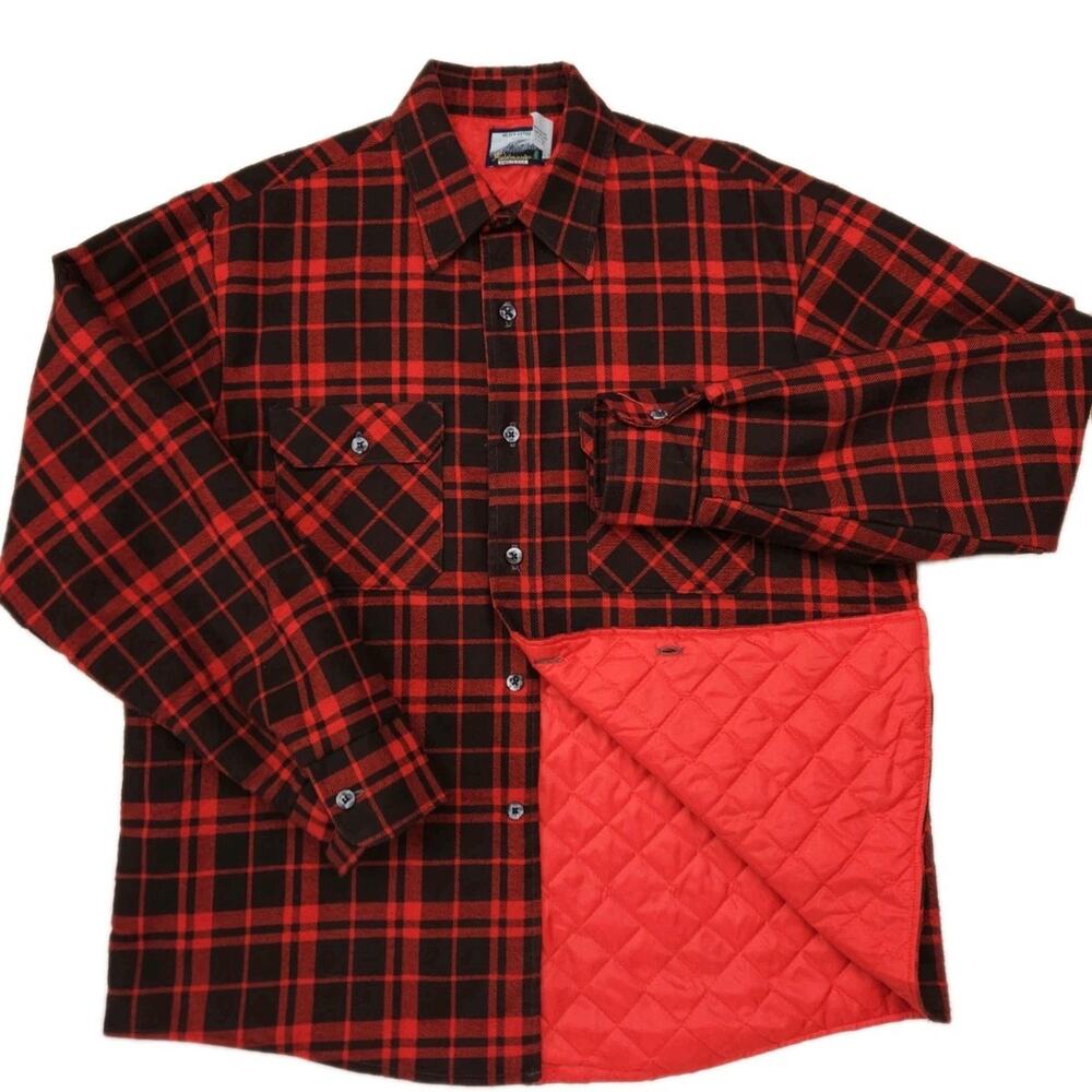 Vintage Fieldmaster Quilted Lined Flannel Shirt Jacket Men's XL Red Black Plaid